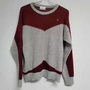 Vintage 80s Pierre Cardin Mens XL Maroon & Light Gray Wool Blend Knit Sweater